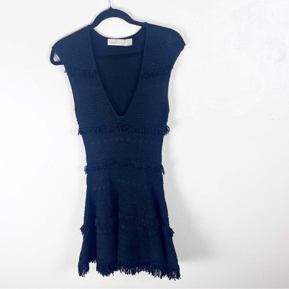 ALICE McCALL Black Deep C-Neck Tiered Fringe Trim Sleeveless  Sweater Dress 4